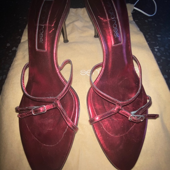 Sergio Rossi Red Iridescent Sandals Size 37 - Picture 3 of 7
